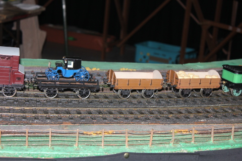 Photo of Model with Two open wagons depicted in SC Brees plus a Great Northern Railway carriage truck